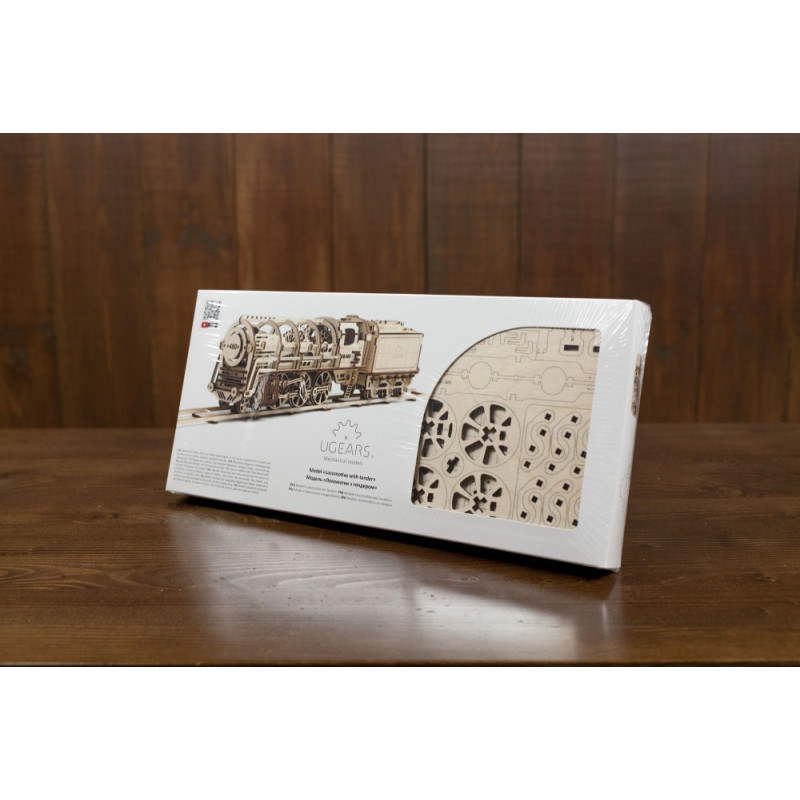 ugears Dampflokomotive mit Schlepptender - 3D Holz Puzzle