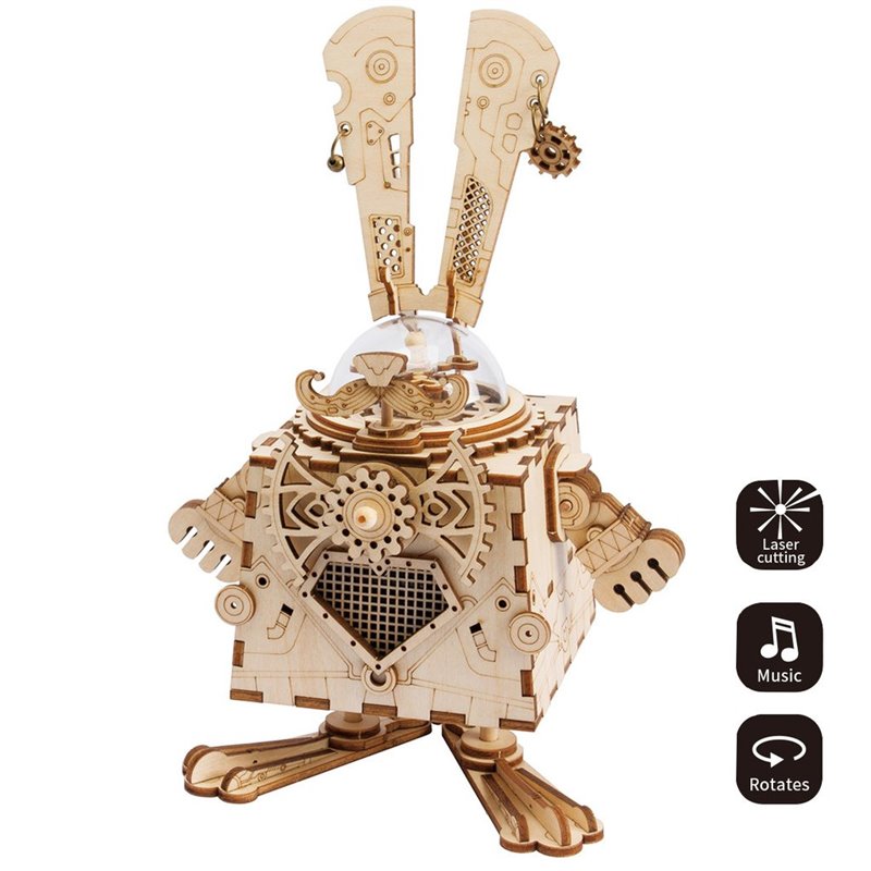 Steampunk Music Box Bunny mit Musik - 3D Holz Puzzle