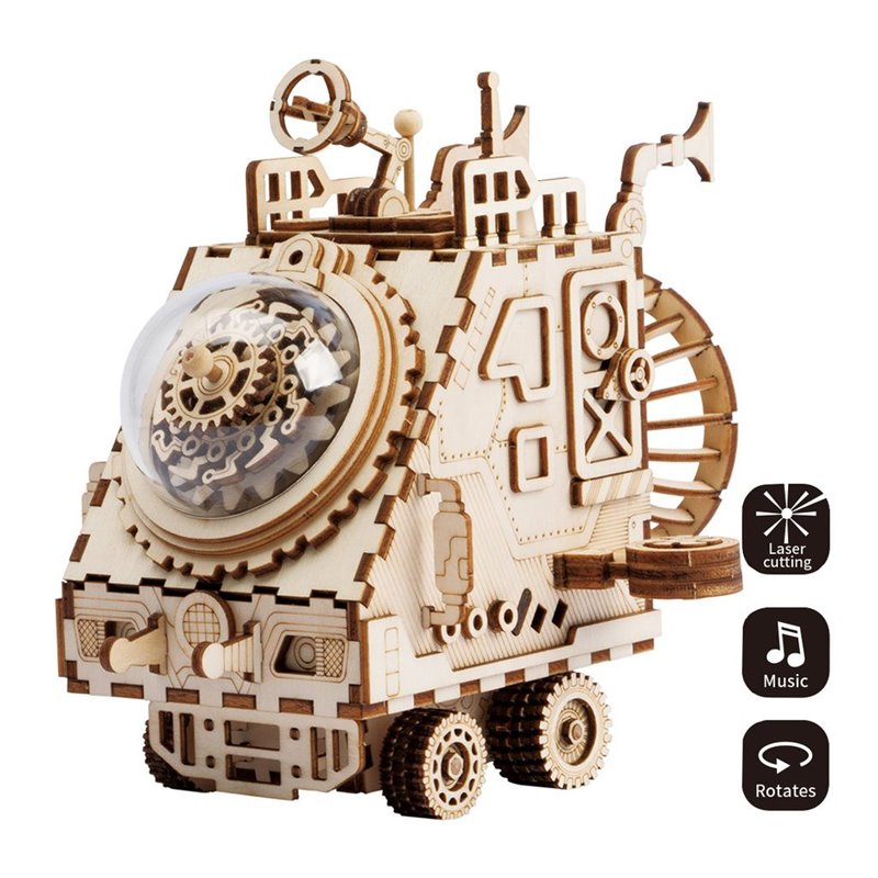 Steampunk Music Box Spaceship mit Musik - 3D Holzmodell Puzzle